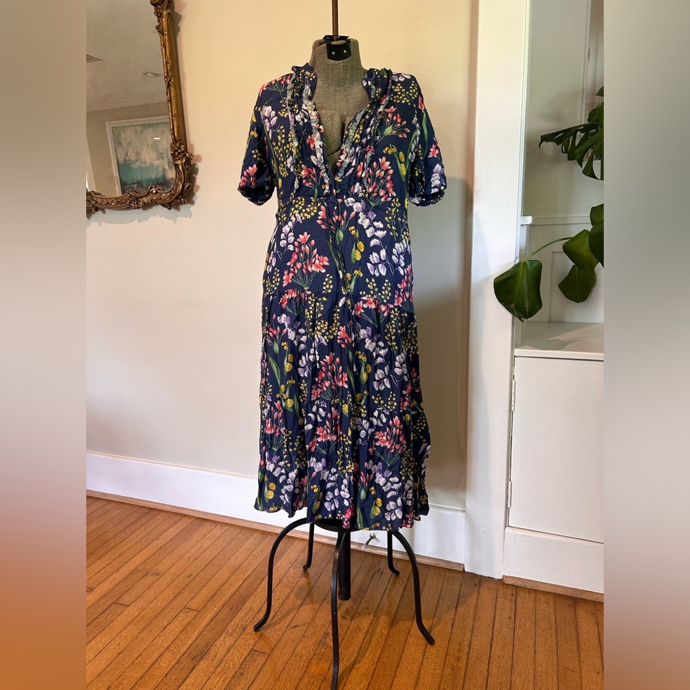J. McLaughlin Pink and Red Wrap Tie Front Sundress
